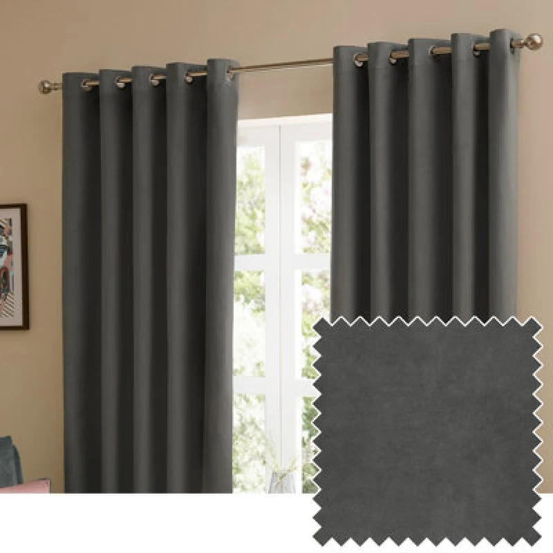 Image of Furn. The Ultimate Velvet Room Darkening Eyelet Curtain Pair Charcoal (W)117Cmx (D)137Cm