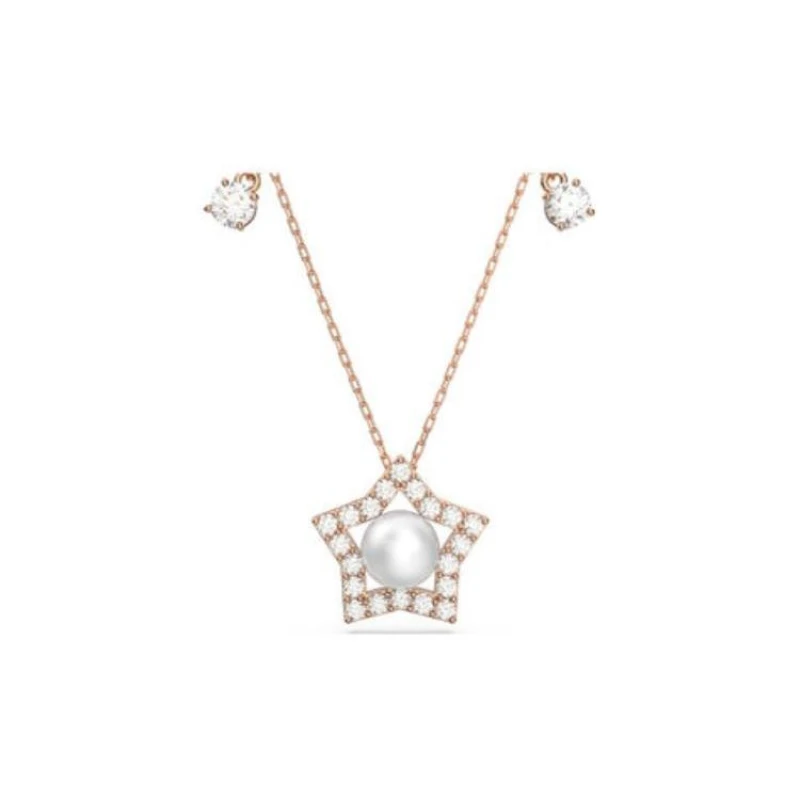 Image of Stella Crystal Pearls Star White Rose Gold-tone Plated Necklace 5645382