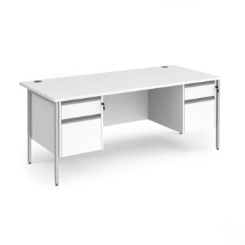 image of Office Desk Rectangular Desk 1800mm With Double Pedestal White Top With Silver Frame 800mm Depth Contract 25 CH18S22-S-WH