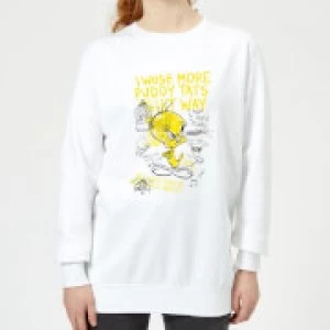 Image of Looney Tunes Tweety Pie More Puddy Tats Womens Sweatshirt - White - L