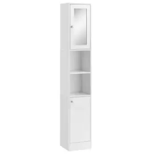 image of Homcom Bathroom Floor Storage Cabinet With Mirror And Shelves - White