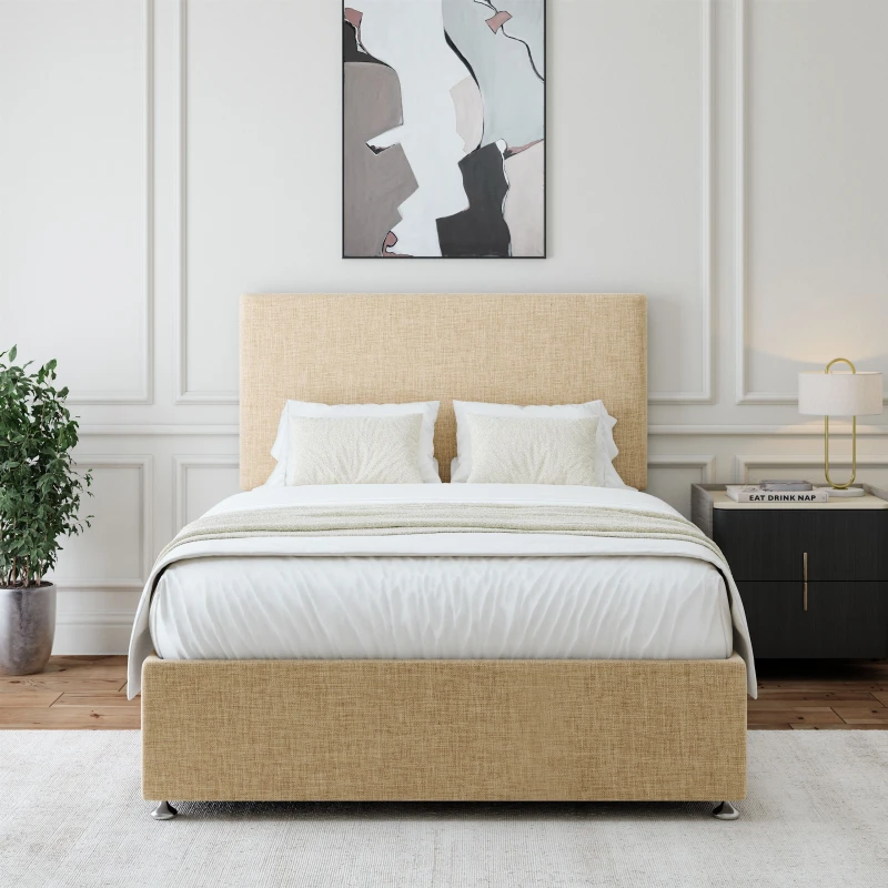 Image of Bedmaster Linen Divan Base & Plain Headboard in Natural Size: Super King Natural Unisex Super King