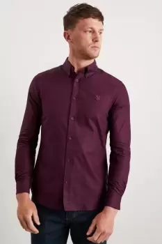 image of Mens Burgundy Slim Fit Long Sleeve Oxford Shirt