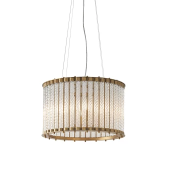 Image of Naples 6 Light Ceiling Pendant Matt Gold Finish & Clear Ribbed Glass