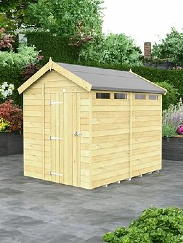 Image of Flat Pack Sheds DIY Sheds 6 x 8 Apex Security Shed, Brown 6X8AFFSEC