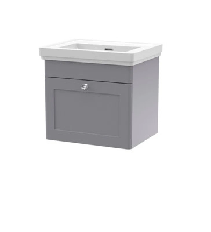 Image of nuie 500mm Wall Hung 1 Drawer Vanity & Basin 0TH - Satin Grey CLC291H