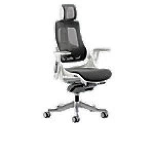 Image of Executive Chair Zure White Frame Charcoal Mesh With Arms With Headrest