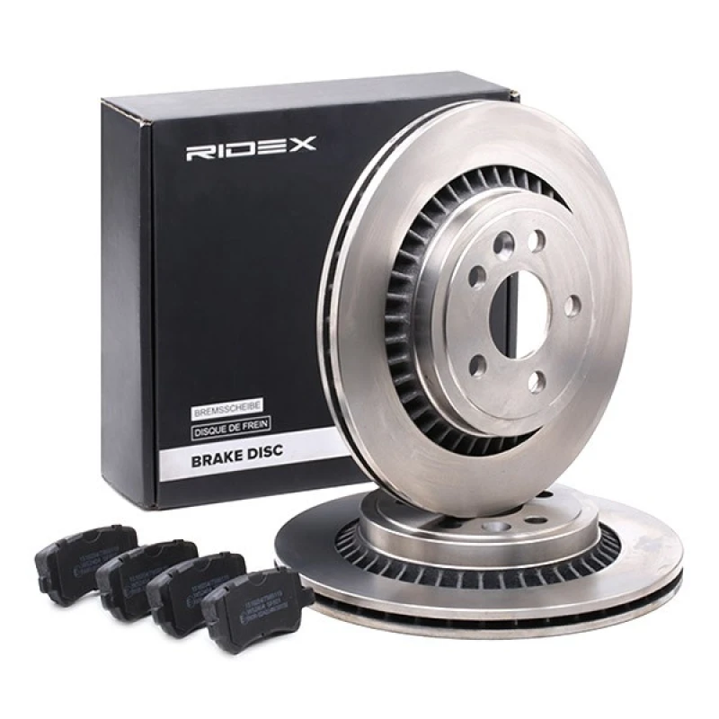 Image of RIDEX 3405B1159 Brake disc and pads set Rear Axle, Brake Disc Type: internally vented, not prepared for wear warning indicator Brake Set,disc brakes
