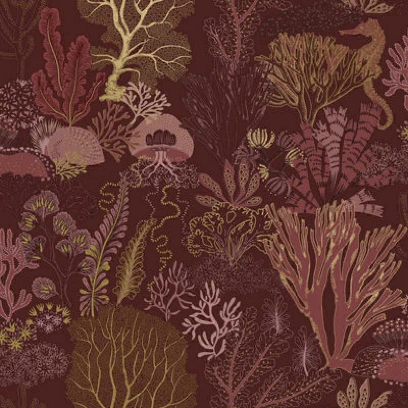 Image of Holden Decor Underwater World Wallpaper Berry Red / Gold Holden 14340
