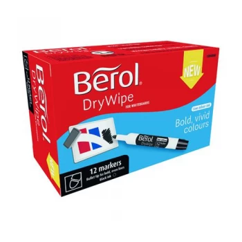 image of Berol Drywipe Marker Bullet Tip Black Pack of 12 1984866