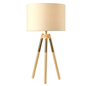 image of The Lighting and Interiors Group Ely Wooden Table Lamp - Gold