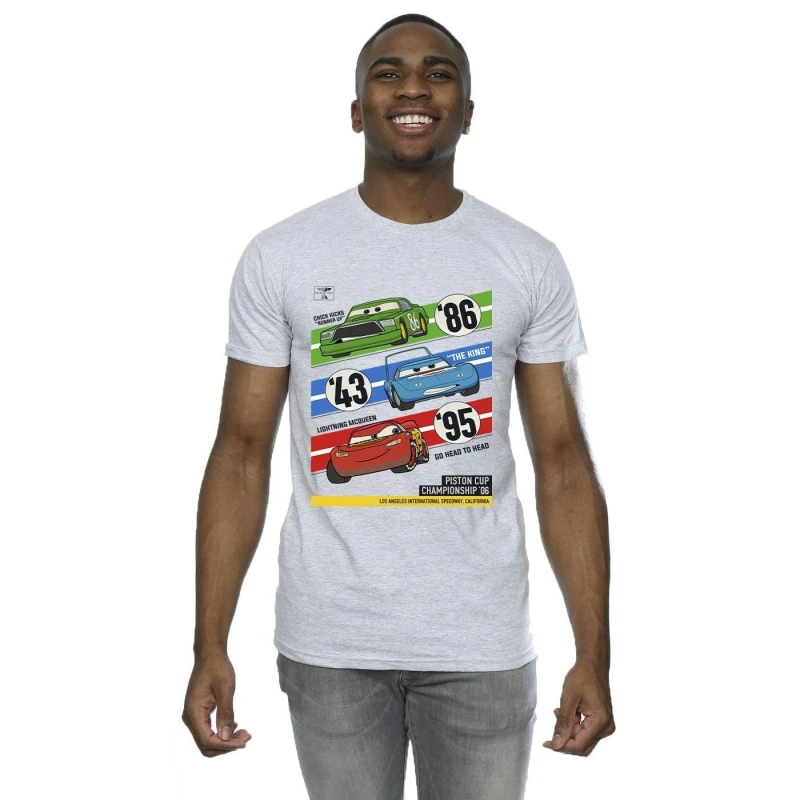 Image of Disney Men Cars Piston Cup Champions T-Shirt in Grey Size: Small Grey S Male 5063283487505