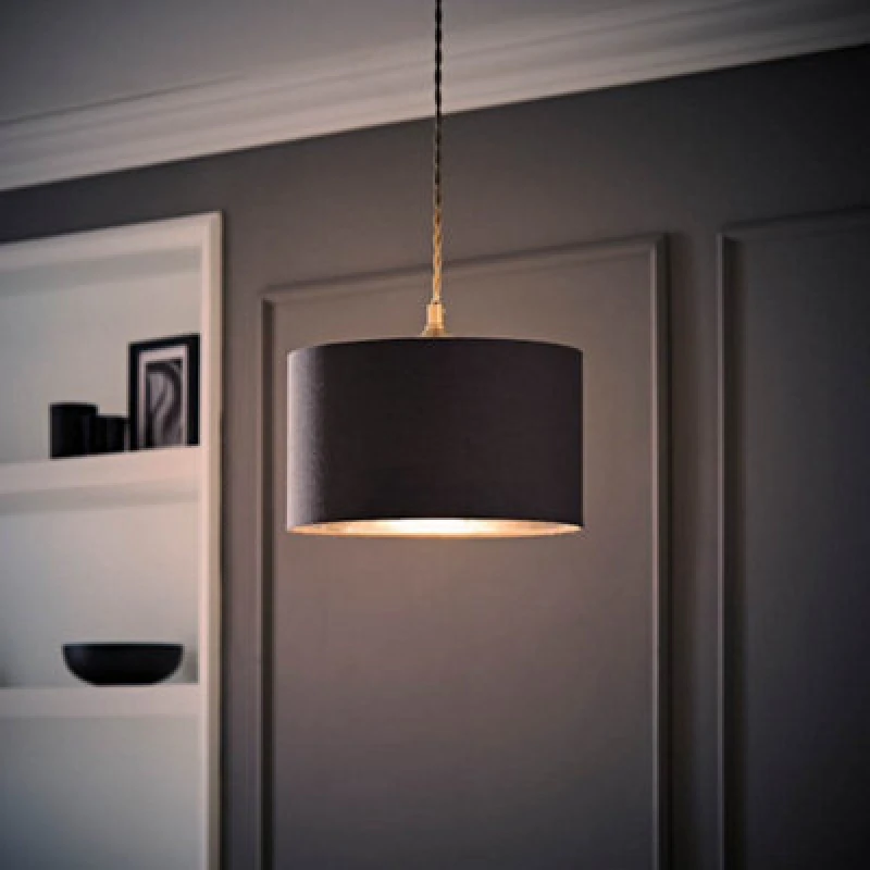 Image of ValueLights ValueLights Reni Charcoal with Chrome Inner Easy Fit Ceiling Lamp Shade and Bulb Size: Small Charcoal Small Unisex 5059406062094