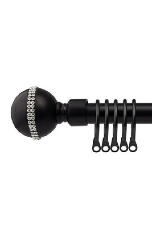 Image of 16-19mm Bejeweled Extendable Metal Curtain Pole Set Black Silk 120-210Cm