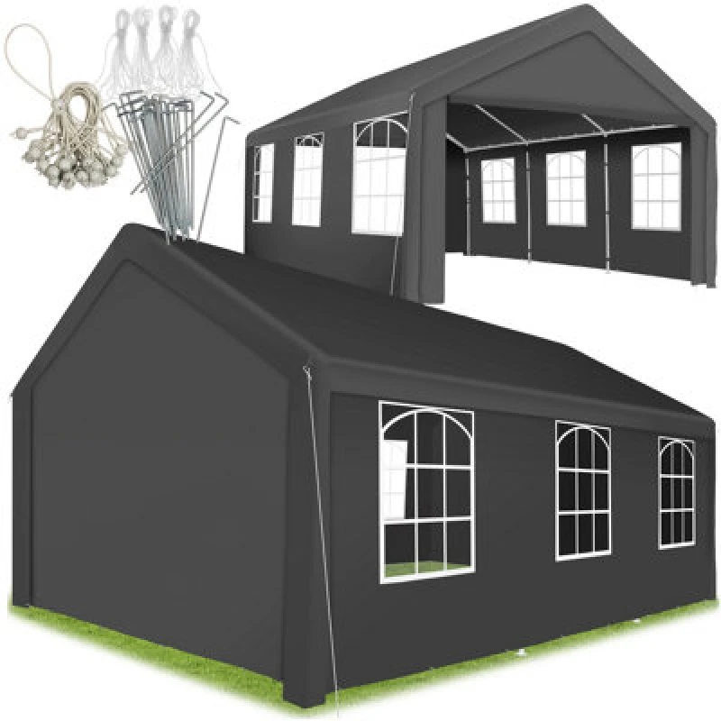 Image of Tectake Gazebo Jasko - 6 X 4 M, 4 Side Panels, Weather & Uv-Resistant, Plug-In System 600 X 400 X 315cm - Grey