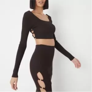 image of Missguided Co Ord Rib Ring Cut Out Knit Crop Top - Brown