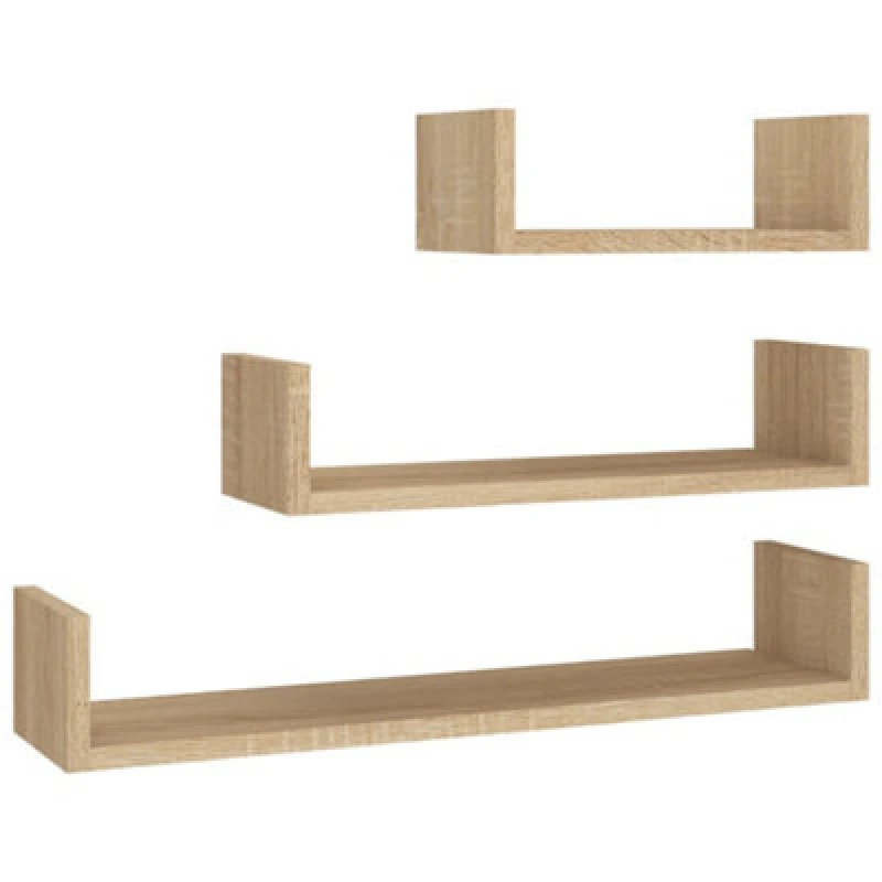 Image of vidaXL 3x Wall Display Shelf Sonoma Oak Engineered Wood Floating Wall Shelf