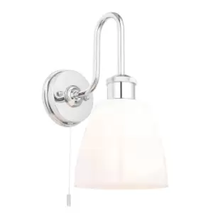 image of Chrome Plated Bathroom Wall Light & Opal Glass Shade IP44 Rated Knurled Detail