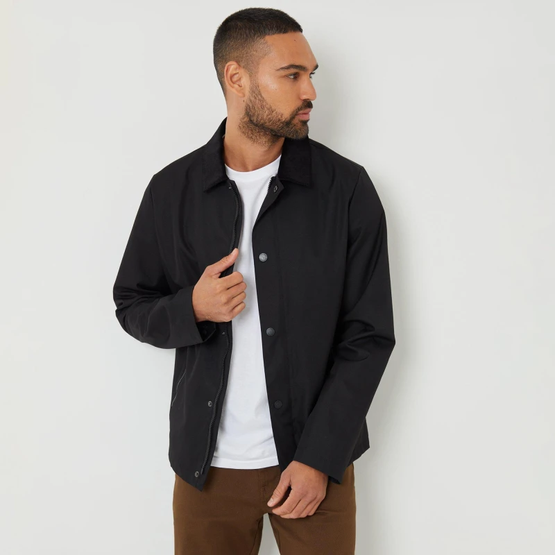 Image of Threadbare Showerproof Corduroy Collar Jacket Black