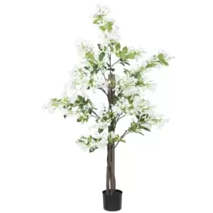 Image of HOMCOM Artificial Plants Honeysuckle Flower in Pot Fake Plants with Curved Boots for Indoor Outdoor, 15x15x150cm, White and Green