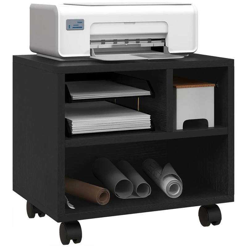 Image of HOMCOM Printer Stand With Storage Printer Cart On Wheels For Home Office Black 924-092V00BK