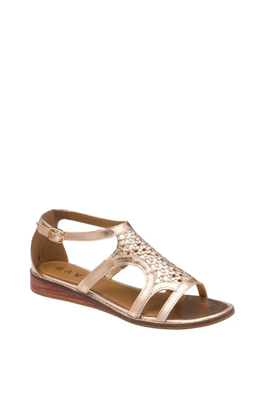 Image of Ravel Womens 'Cardwell' Leather Wedge Sandals in Gold Size: 4 Gold Female 4