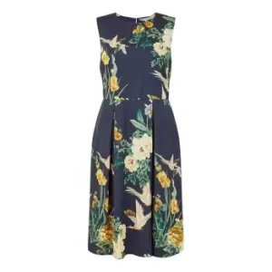 Image of Yumi Navy Crane Print Skater Dress - Blue