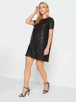 PixieGirl Petite Sequin T Shirt Dress, Black, Size 12, Women