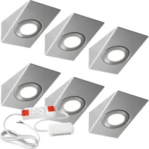 Image of 6x BRUSHED NICKEL Wedge Surface Under Cabinet Kitchen Light & Driver Kit - Natural White LED