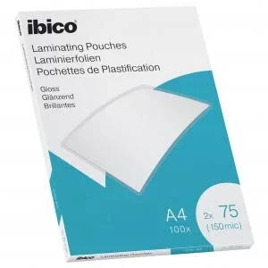 image of Ibico Gloss A4 Laminating Pouches 150 Micron Crystal clear Pack 100