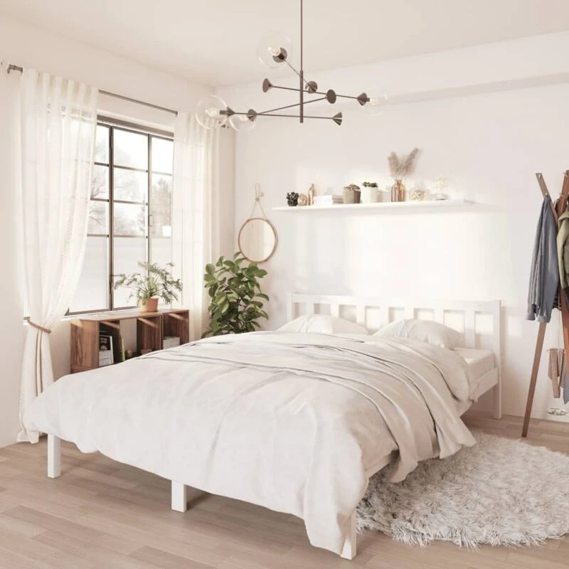 Image of VIDAXL 810063 Bed Frame without Mattress White Solid Wood 140x190cm Vidaxl 8720286671405