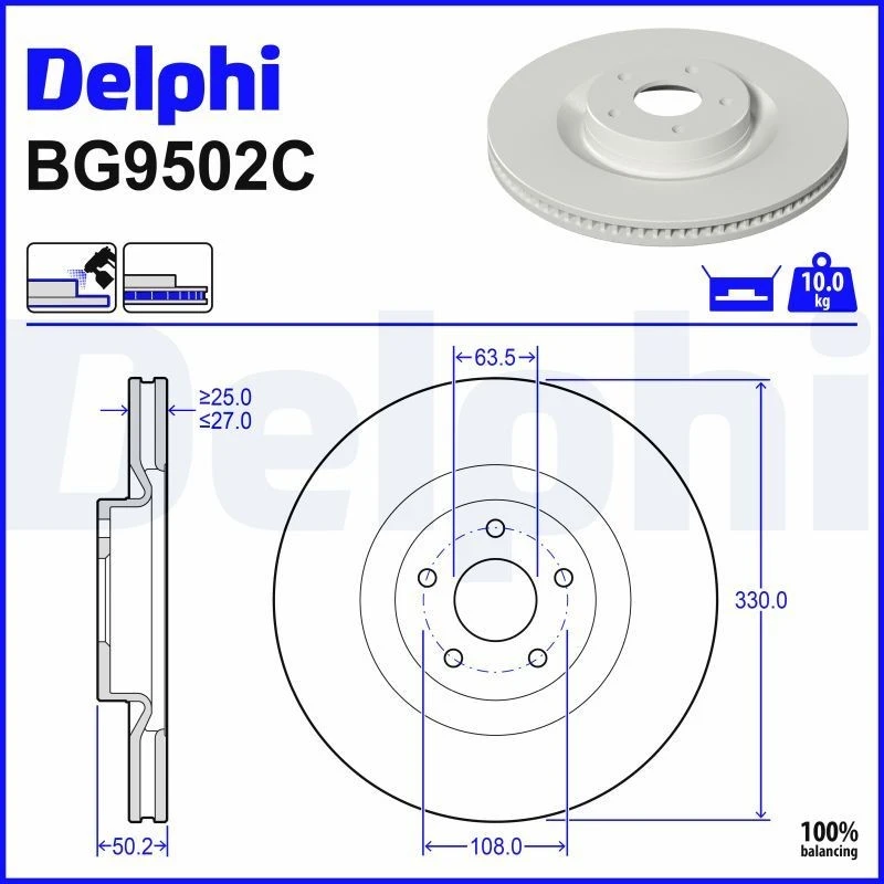 Image of DELPHI Brake disc DELPHI BG9502C