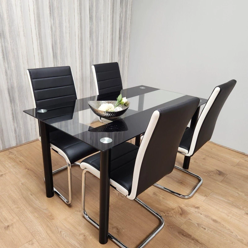 Image of KOSY KOALA Modern Black Clear Glass Dining Table Set With 4 Faux Leather Chairs Dining Room Furniture in Brown Brown Unisex