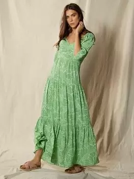 Image of Mint Velvet Lucy Print Boho Maxi Dress, Green, Size 14, Women