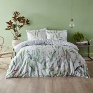 image of Paoletti Aaliyah 100% Cotton Duvet Cover and Pillowcase Set Green, White and Pink