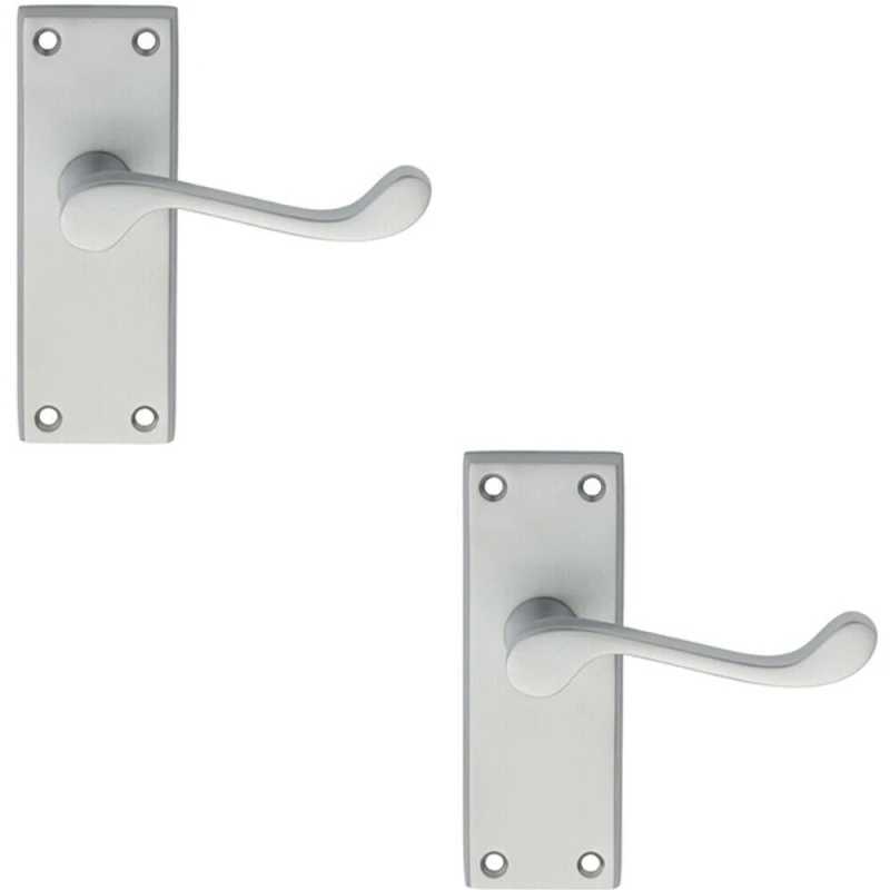 Image of Loops 2x PAIR Victorian Scroll Lever on Short Latch Backplate 118 x 43mm Satin Chrome Multi