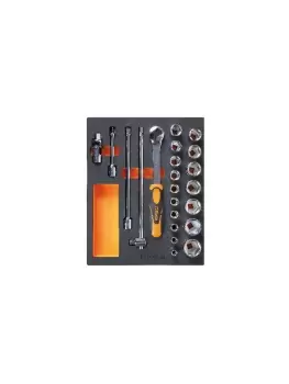 image of Beta Tools M96 22pc 1/2" Dr AF Socket & Accessory Set Soft Tray for Roller Cabs