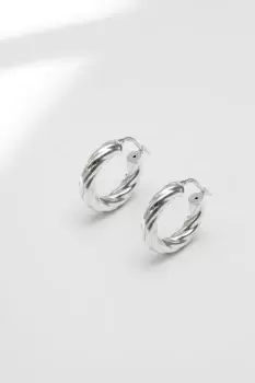 image of Recycled Sterling Silver 925 Chubby Polished Twist Hoop Earrings