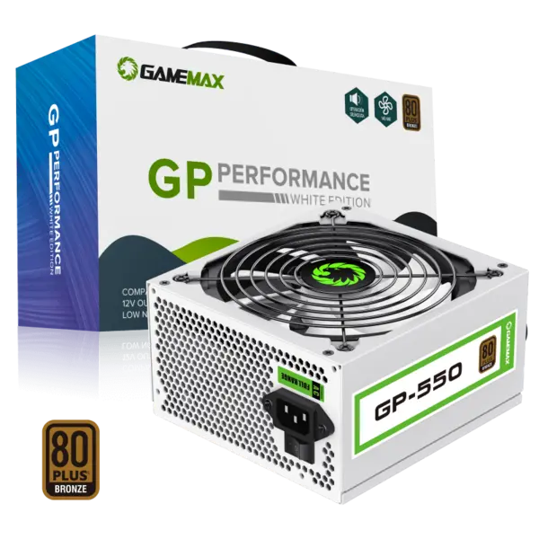 image of GameMax GP550 White 550W 80 Plus Bronze Wired Power Supply