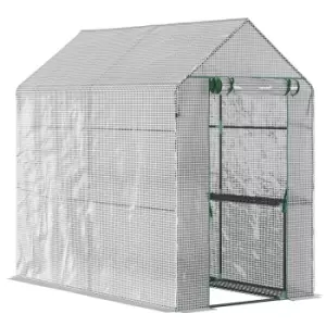 image of Outsunny Walk In Greenhouse W/Shelves Steeple Grow House 186x 120 x 190cm White/Green