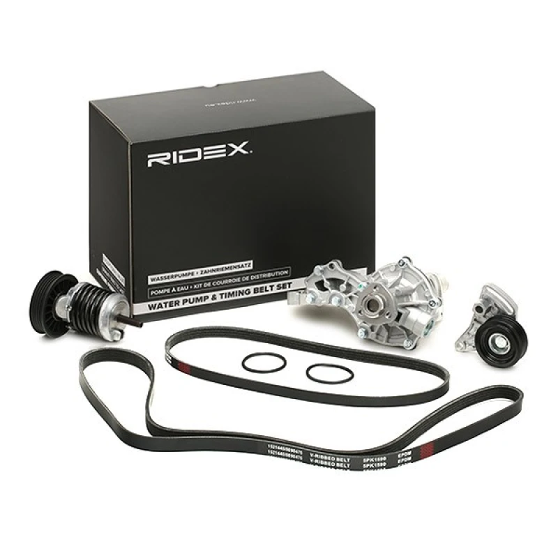 Image of RIDEX 4172P0080 Water Pump + V-Ribbed Belt Kit with water pump Water Pump + V-Ribbed Belt Kit (4172)