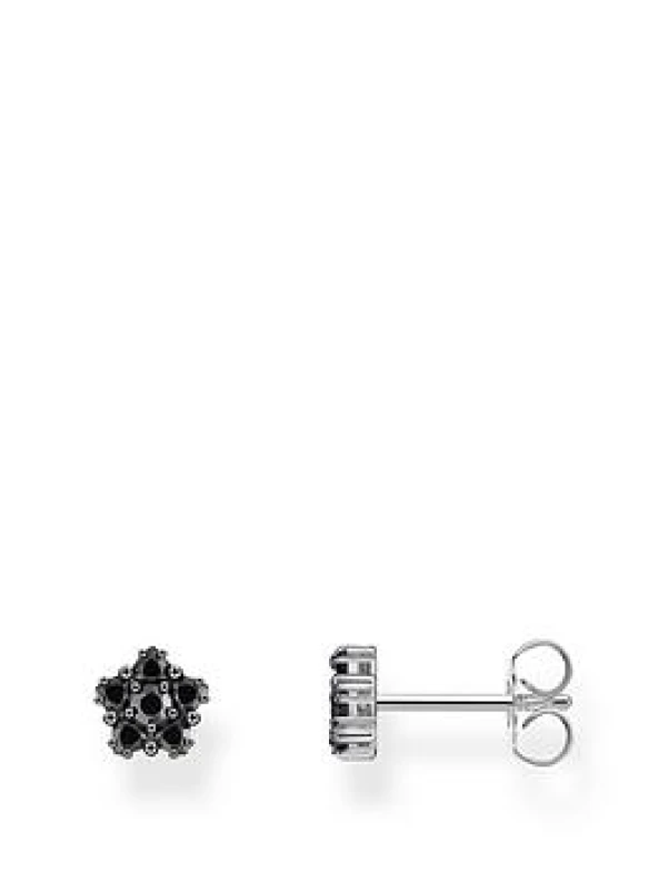 Image of THOMAS SABO Silver Small Black Zirconia Floral Stud Earrings