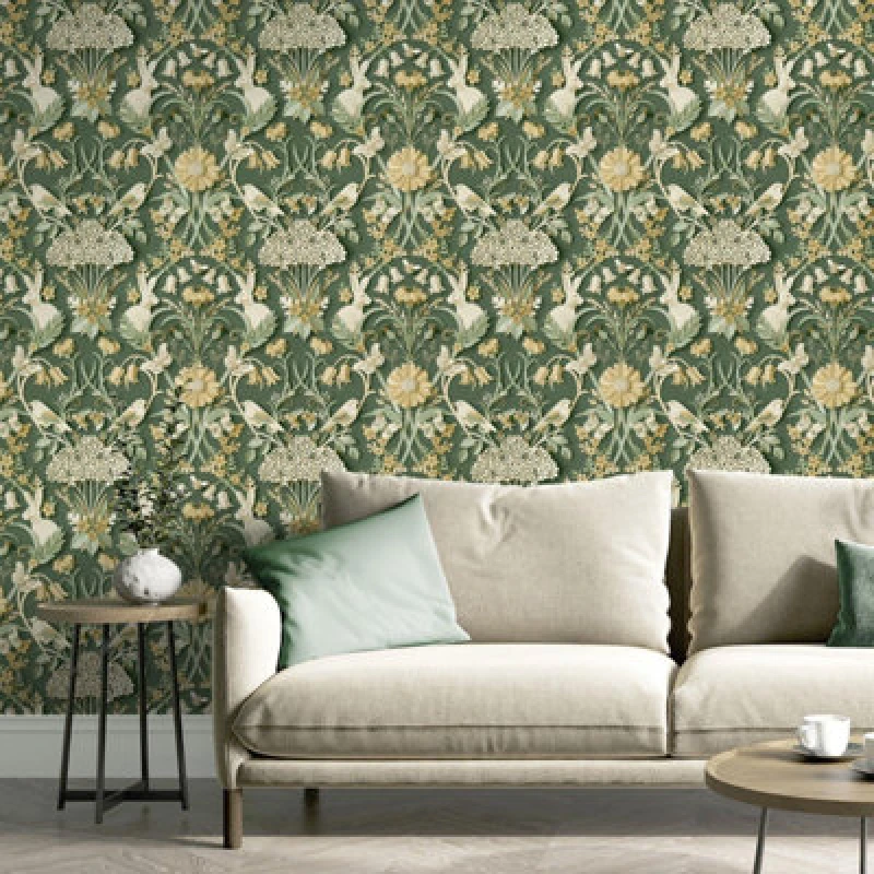 Image of Yes-Online Fine Decor Woodland Green Wallpaper Paste The Paper Washable Kids Room Bedroom