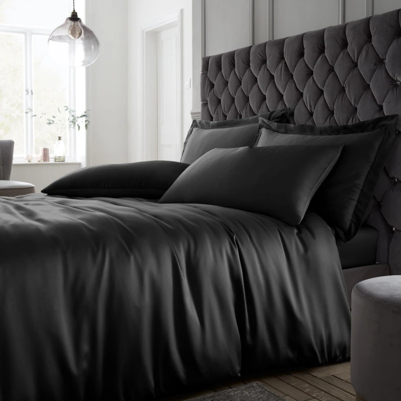 Image of Catherine Lansfield 'Silky Soft Satin' Duvet Set Black