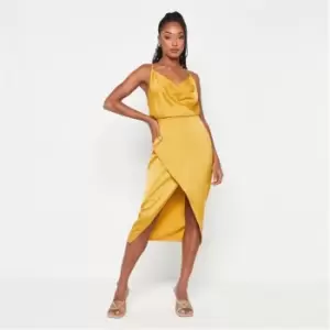 image of Missguided Tall Asymmetric Cowl Neck Satin Midi Dress - Gold