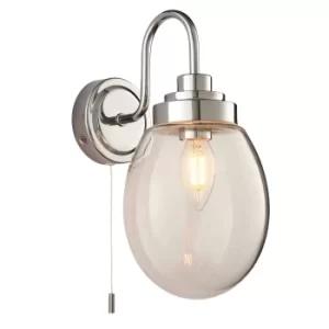 Image of Hampton LED 1 Light Bathroom Wall Glass, Chrome Plate IP44, LED E14