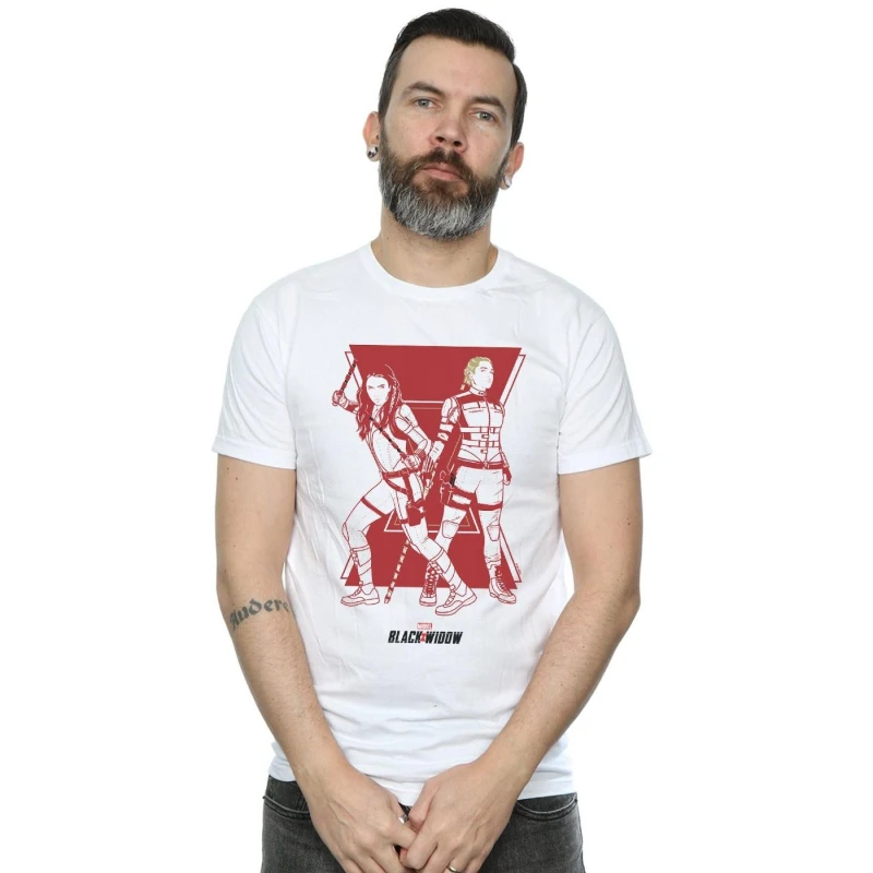 Image of Marvel Marvel Men Black Widow Movie Sisters Silhouette T-Shirt in White Size: Small White S Male 5059400835496