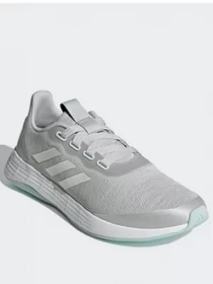 Image of adidas Qt Racer Sport Shoes, Grey/White/Green, Size 3.5, Women