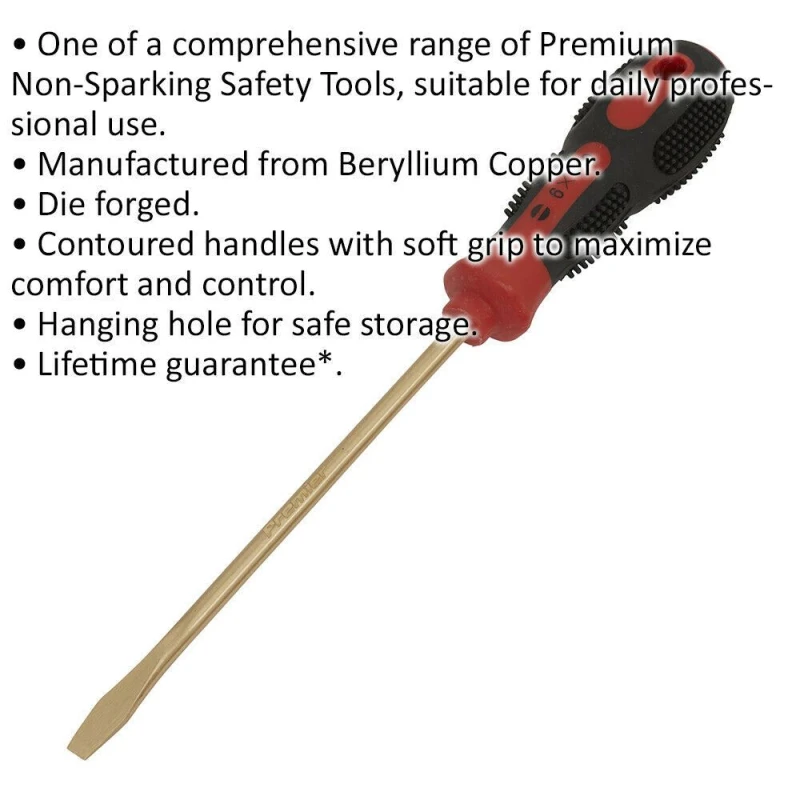 Image of Loops 6 x 150mm Slotted Screwdriver - Non-Sparking - Soft Grip Handle - Die Forged Multi