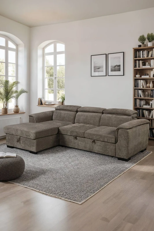 Image of More4Homes Tivoli 3 Seater Fabric Pull Out Sofa Bed Brown